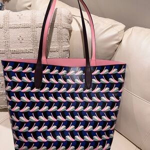 Kate Spade Multicolor Bird Pattern Reversible Tote